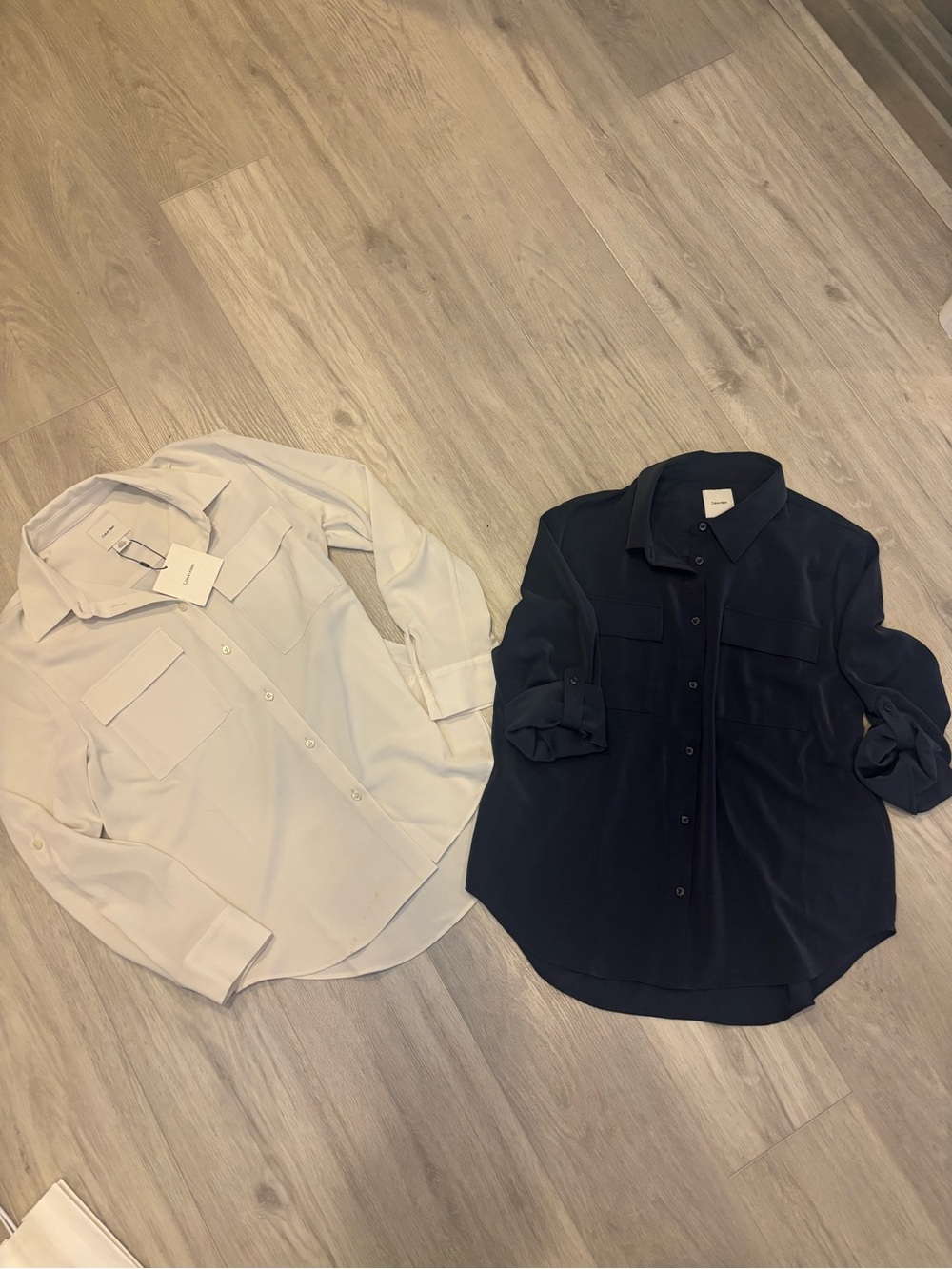 Calvin Klein Classic Button-Up Pocket Shirt Duo - White Cream & Navy
